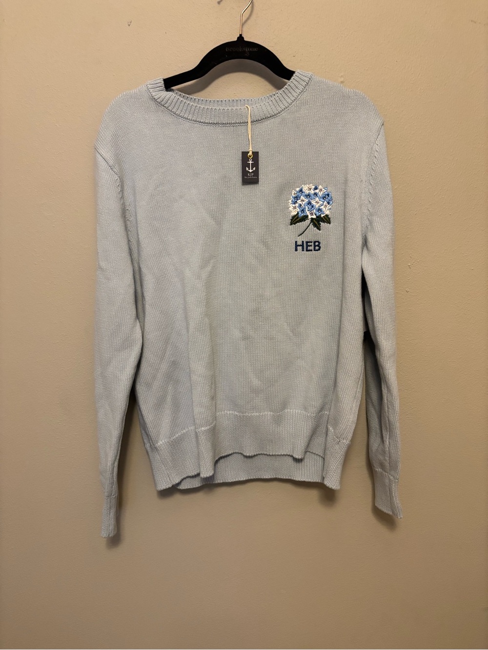 Kiel James Patrick Hydrangea Light Blue Embroidered Sweater M with initials HEB - Picture 4 of 11